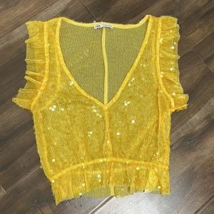 Zara Yellow Sequin Top